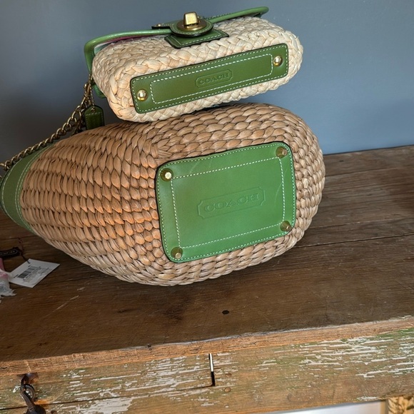 Coach ‘07 Hampton Green Straw Tote, Clutch, Slim Wallet, Scarf-Wrap & O/S Hat - Picture 4 of 16